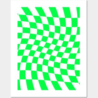 Twisted Checkered Square Pattern - Green Tones Posters and Art